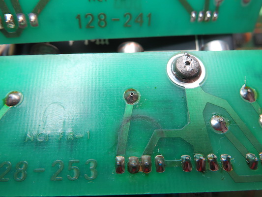 We reflowed this bad solder joint to resolve an intermittent channel