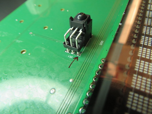 Arrow indicates poorly soldered joint on McIntosh C2700 IR sensor