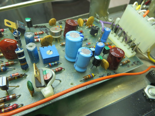 Original MC2205 driver board prior to re-capping by Bob the Tech Audio