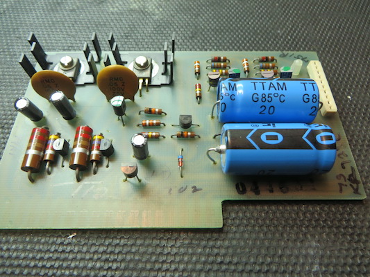 Original MC2205 power supply board after re-capping by Bob the Tech Audio